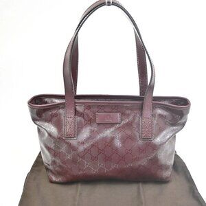 GUCCI Logo Imprime GG Pattern Shoulder Tote Bag PVC Leather Red SHW 67TA449